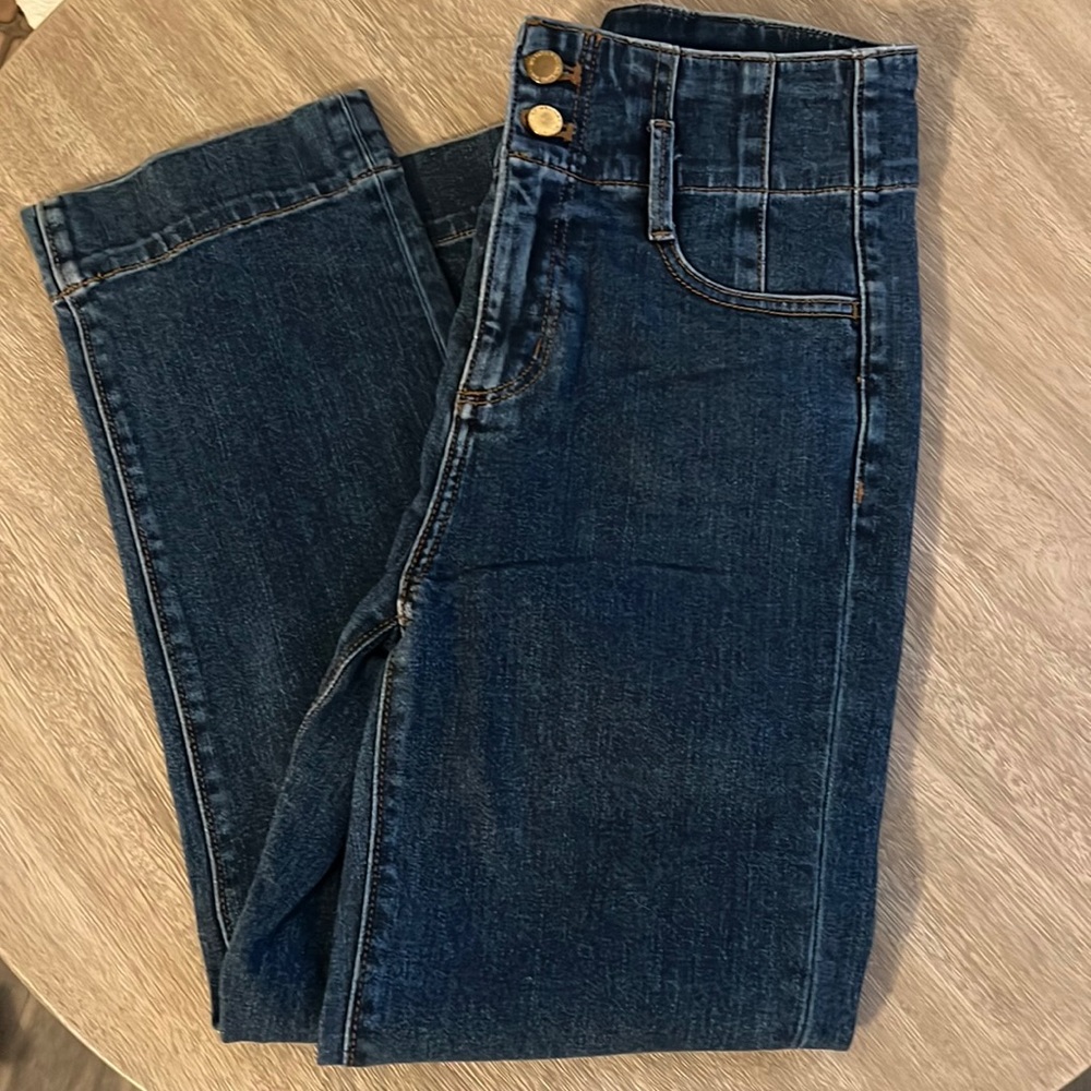 Ann Taylor-  size 0 petite high rise straight leg; hits above the ankle